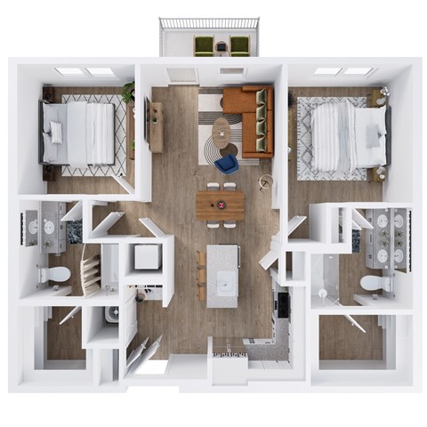 Floor plan for 2 beds, 2 baths, 1081 sqft